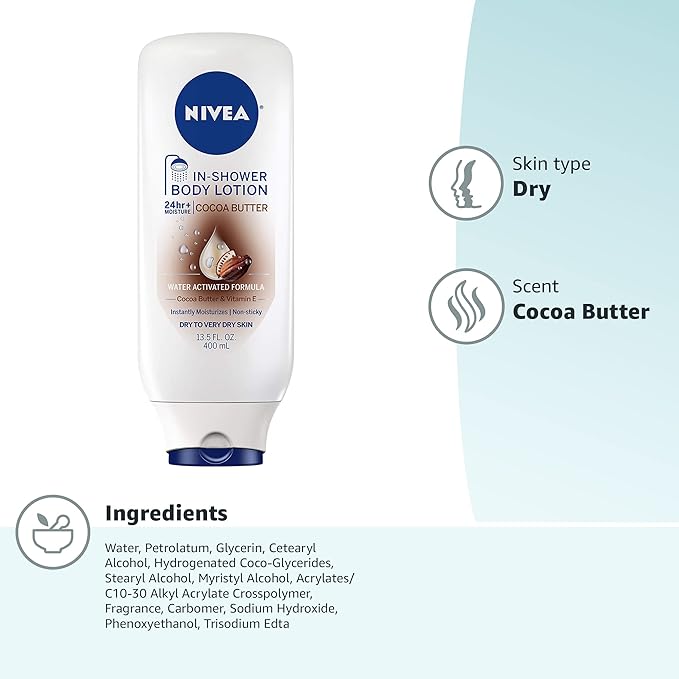 NIVEA Cocoa Butter In Shower Lotion, Body Lotion for Dry Skin, 13.5 Fl Oz Bottle