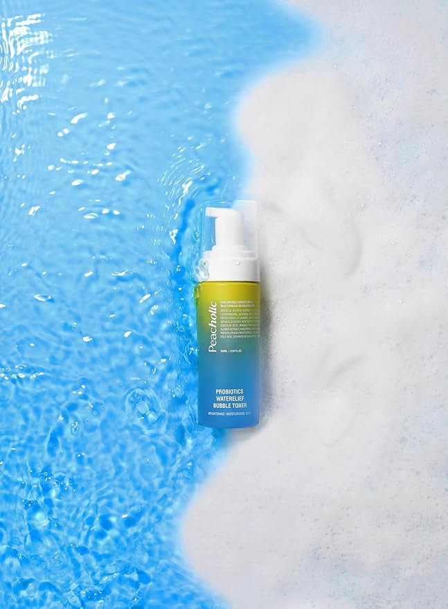 Generic [Peacholic] Probiotics Waterelief Bubble Toner, pH 5.5 Bubble - Deep Hydration, Soothing, Gentle Exfoliation, Suit for Sensitive and All Skin Types, 5.07 fl.oz, Blue, Yellow