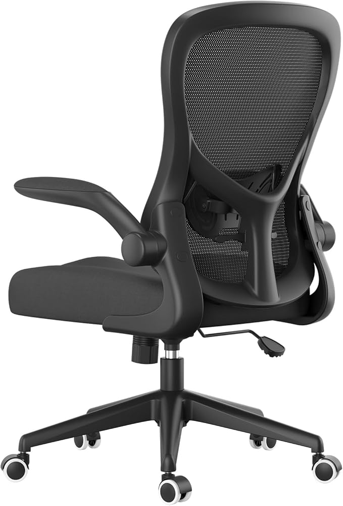 Hbada Office Chair Ergonomic Desk Chair, Office Chairs with PU Silent Wheels, Breathable Mesh Computer Chair with Adjustable Lumbar Support, Flip-up Armrests, Tilt Function, Black