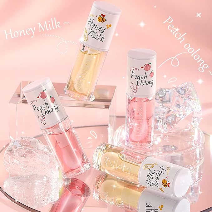 2Pcs Crystal Jelly Lip Oil Big Brush Head Moisturizing Lip Gloss Hydrating Tinted Lip Balm, Long Lasting & Nourishing Lip Glow Oil, Non-sticky Fresh Texture