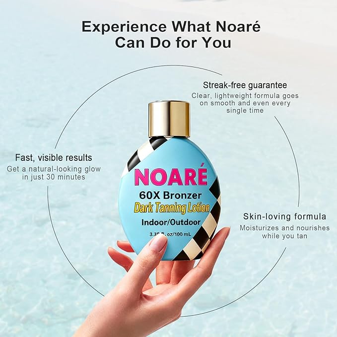 NOARE Tanning Bed Lotion 60X Bronzer, Indoor Outdoor Dark Self Tanning Lotion DHA+Erythrulose, Gradual Tanner for Light to Medium Skin Tone, 3.38 FL OZ