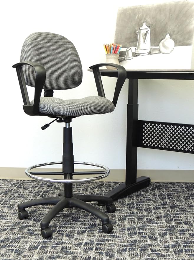 Boss Office Products B1617-GY Ergonomic Works Drafting Chair with Loop Arms in Grey