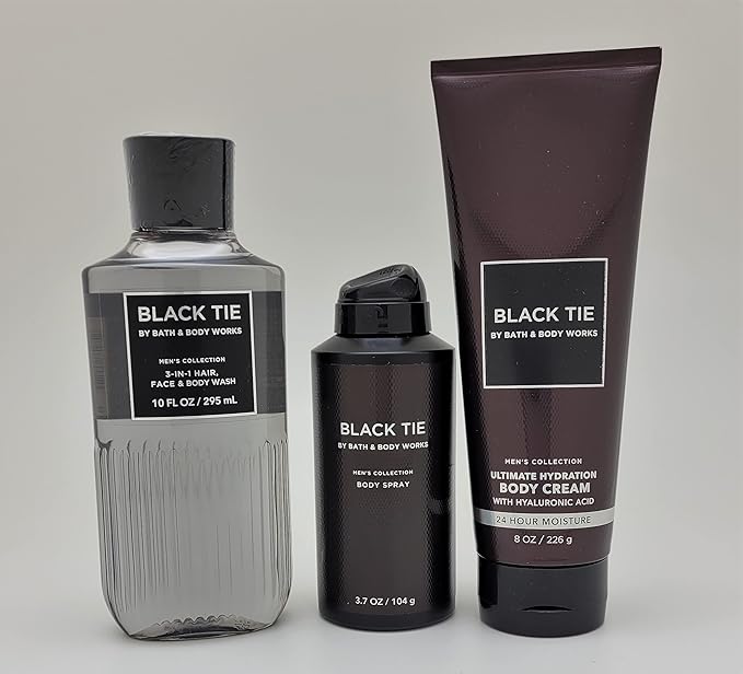 Black Tie For Men - 3 pc Bundle - 3-in-1 Hair, Face & Body Wash, Deodorizing Spray and Hydration Body Cream