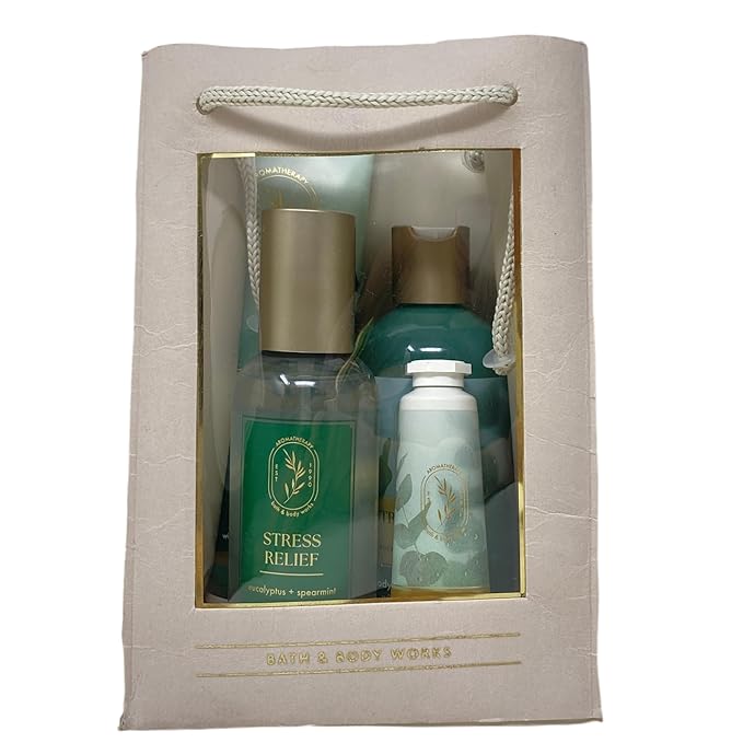Bath & Body Works Aromatherapy Stress Relief Eucalyptus Spearmint Gift Set - Body Cream, Body Wash & Foam Bath, Essential Oil Perfume Mist and Hand Cream - with a Fresh Forest Bar Soap