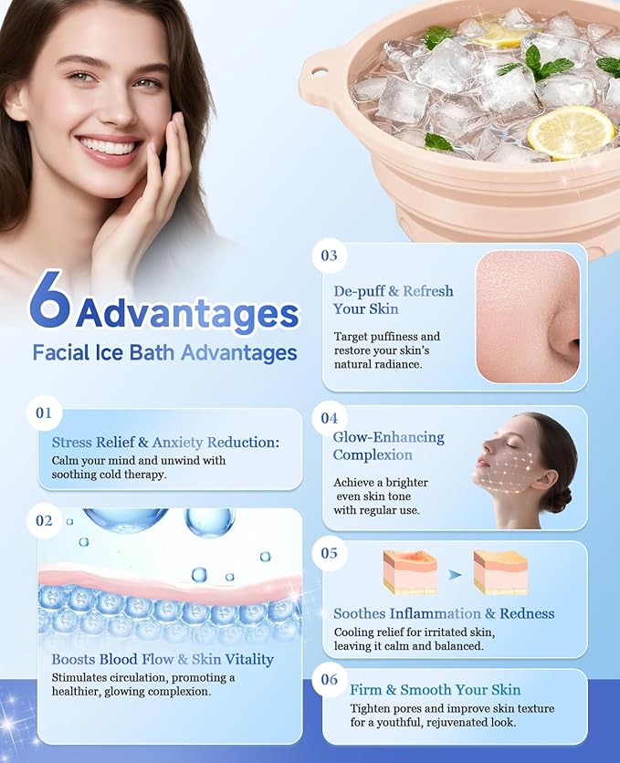 Face Bowl for Ice with Built-in Ice Tray – Collapsible Silicone Facial Ice Bath Bowl for Cold Plunge Therapy, Skin Tightening & Acne Relief – Portable Spa Tool for Home & Travel (White)