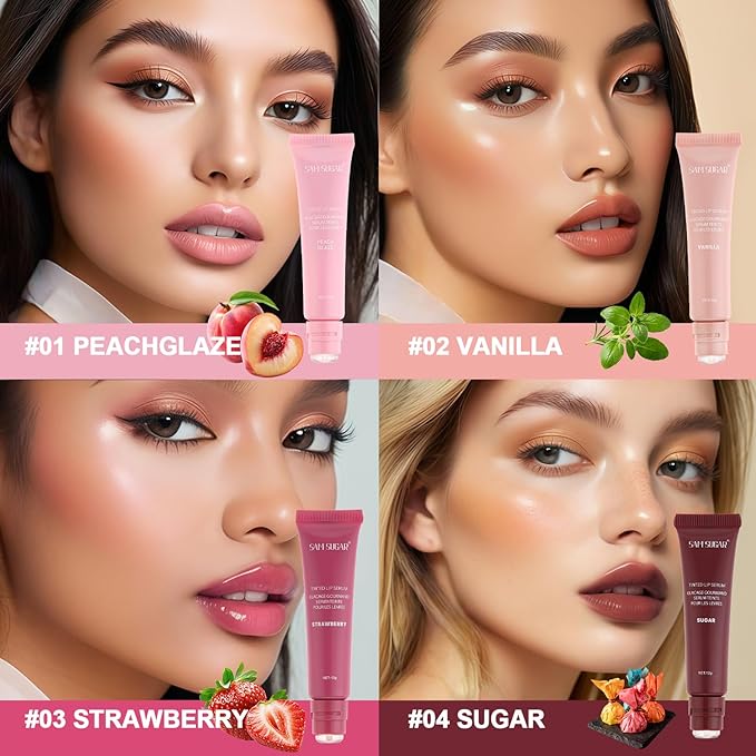 SAM SUGAR 4pcs Lip Balm Hydrating Tinted Lip Gloss Set Moisturizing Lip Butter Balm with Natural Shine Non-Sticky Lip Care for Dry Lips