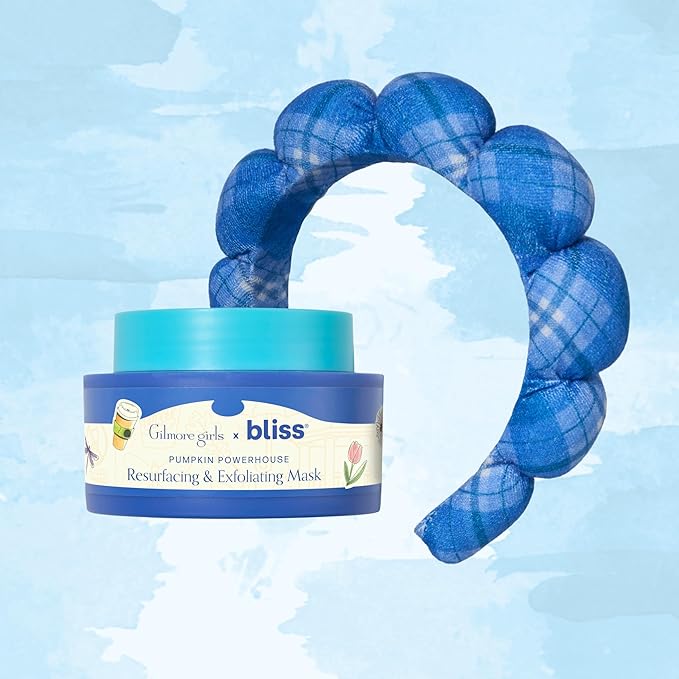 Bliss Gilmore Girls x Pumpkin Powerhouse Resurfacing & Exfoliating Pumpkin and AHA Facial Mask with Plaid Spa Headband