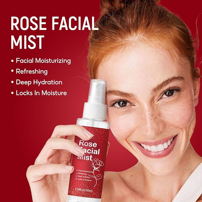 Rose Facial Spray, Hydrating Rose Water Mist for Face,with Aloe Vera & Hyaluronic Acid, Travel Size Rosewater Facial Mist Toner for Refreshing Soothing and Hydrating Skin, 3.38 oz