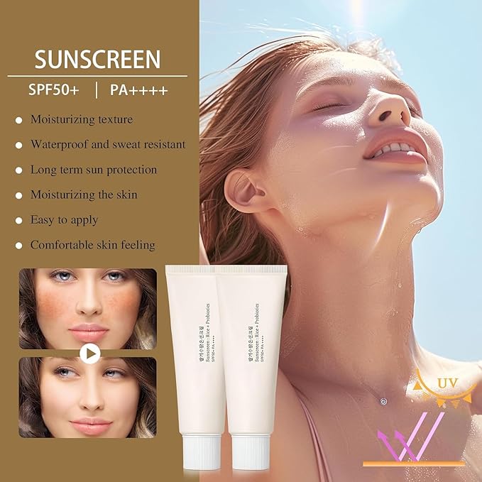 2PCS Relief Sun Organic sunscreen SPF50, Korean Skin Care Solution for All Skin Types, ++++PA++++ Rice and Probiotics, 50ml Nourishing Skin Protection and UV Defens