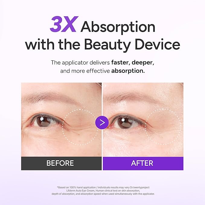 Lifderm Eye Cream with Collagen & Vibrating Device for Wrinkles, Anti-Aging, Dark Circles – Lifting, Firming, Tightening, Depuffing, Nourishing Korean Skincare (20ml 0.6 fl oz)