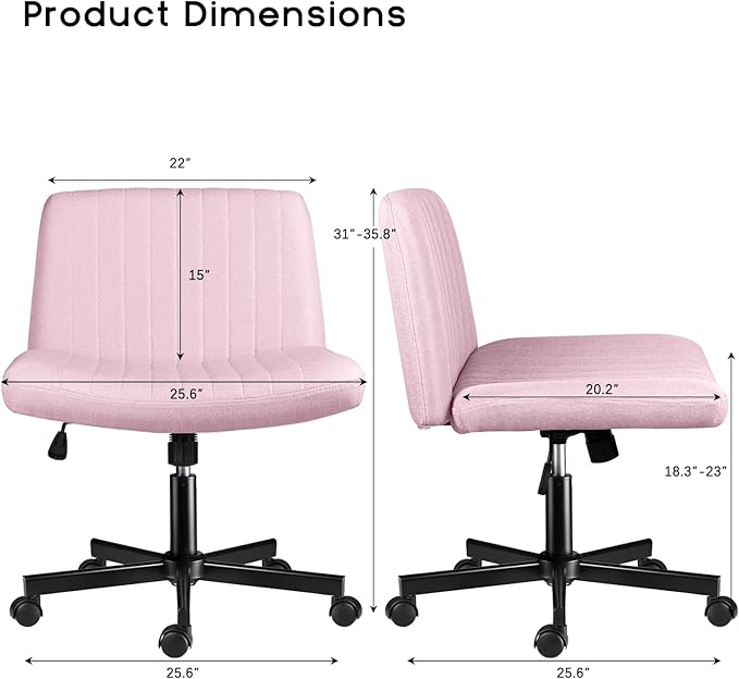 PUKAMI Criss Cross Chair,Comfy Cross Legged Office Desk Chair No Wheels,Modern Fabric Swivel Adjustable Height Mid Back Wide Seat for Home Office Computer (Pink with Wheels)