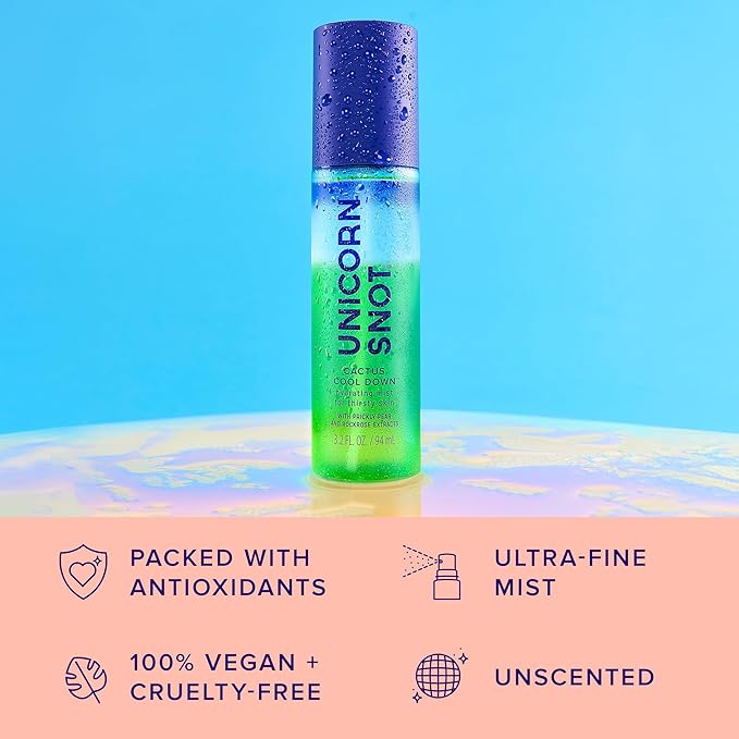 Unicorn Snot Cactus Cool Down™ After Sun Soothing Spray - Hydrating Facial Mist, Makeup Primer & Blue Light Shield – Cooling Spray with Aloe, Jojoba & Prickly Pear