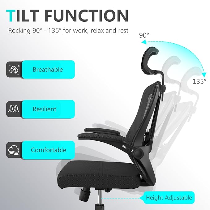 Office Chair Desk Chair, Ergonomic Mesh Computer Chair with 90-130° Recline & 360° Smooth-Rolling Casters, Adjustable Lumbar Support Task Chair, Comfortable for Women, Teens(A-All Black)