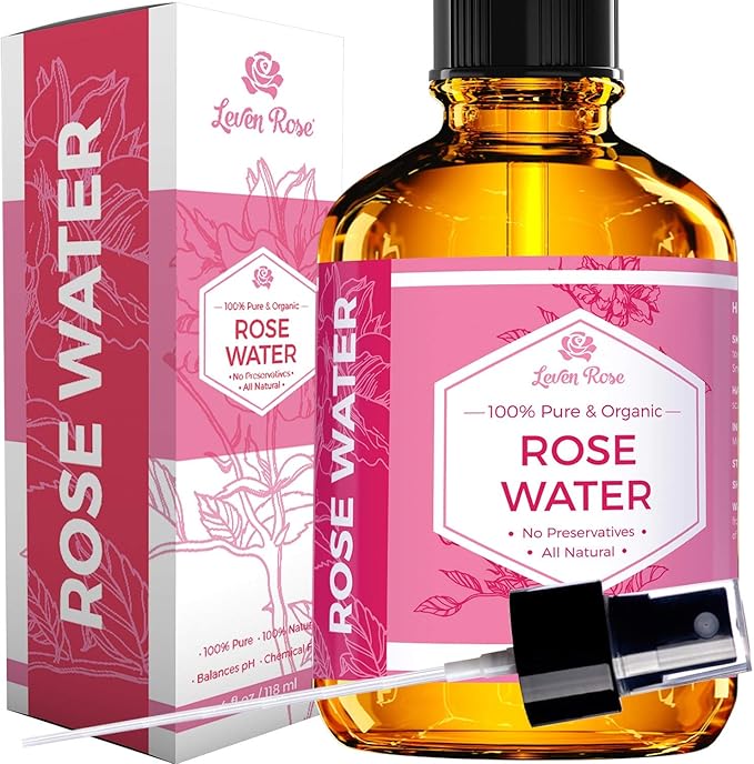 Jojoba Oil + Rose Water for Face Facial Toner Bundle by Leven Rose - Jojoba Moisturizer for Skin Hair Body and Nails 4 oz & Pure Moroccan Rosewater 4 oz