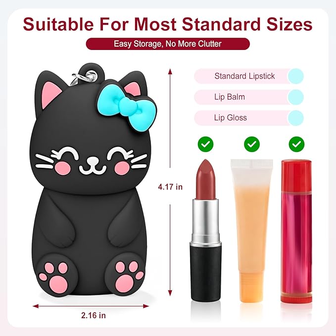 BrainKer Chapstick Holder Key Chain Cute Cartoon Design Lip Balm Holder Keychain Storage Bag Silicone Lip Gloss Holder Case