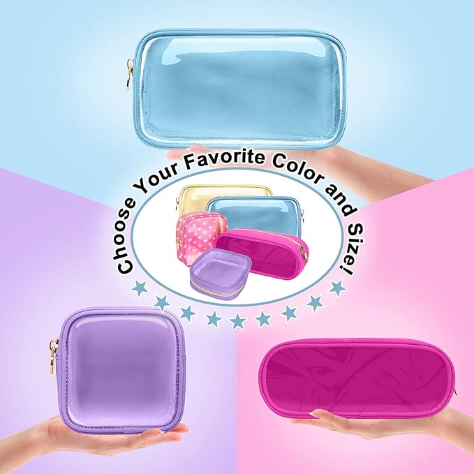 Nylon Small Clear Makeup Bag for Purse, Cute Makeup Bag Preppy Cosmetic Zipper Pouch Purse, Waterproof Travel Toiletry Bag Coin Pouch Clutch Make Up Brush Bag Organizer Storage for Women Ladies(Blue)