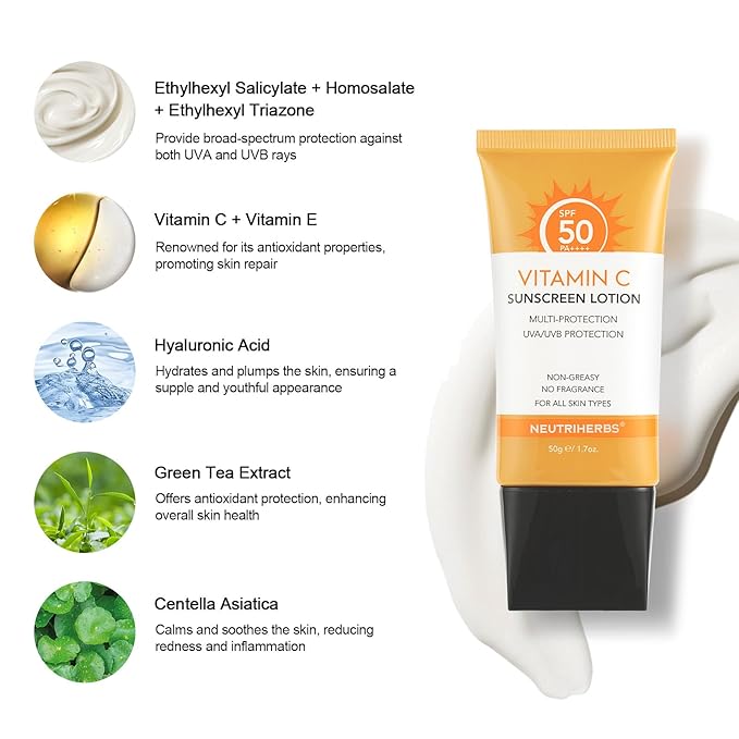 NEUTRIHERBS Sunscreen Tinted SPF 50 Face & Body PA++++ Sunblock Lotion, Broad Spectrum, Vitamin E & C Face Sunscreen