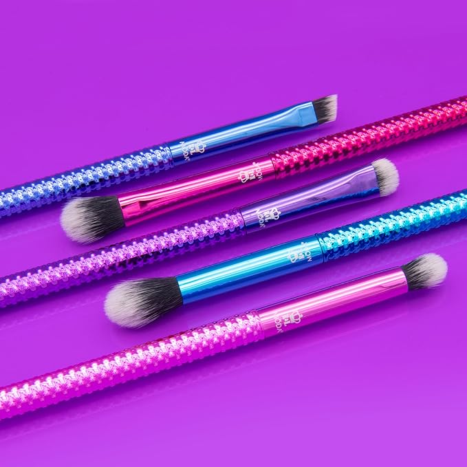 MODA Pro 5pc Deluxe Eye Makeup Brush Kit, Includes - Shader, Crease, Detail, Smudger, and Liner Brushes (Multi-Colored Metallic)