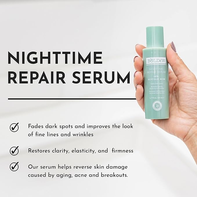 Bolden Nighttime Repair Serum & Skin Brightening Toner Bundle – Targets Dark Spots, Discoloration, Breakouts, & Oil – Ideal for Acne-Prone & Melanin-Rich Skin – With AHA Glycolic Acid, Niacinamide & H