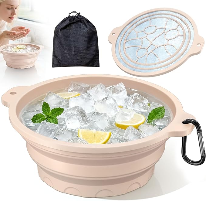 Face Bowl for Ice with Built-in Ice Tray – Collapsible Silicone Facial Ice Bath Bowl for Cold Plunge Therapy, Skin Tightening & Acne Relief – Portable Spa Tool for Home & Travel (White)