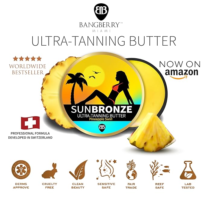 Original Sun Bronze Ultra Tanning Butter - Pineapple Swirl, Use in the sun outdoor or tanning bed Better than tanning oil Tan faster with premium natural ingredients Safe for Sensitive Skin