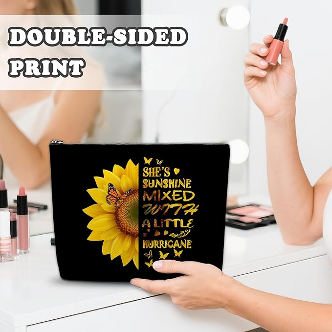 Sunflower Cosmetic Bag For Women, Sunflower Gifts For Women, Floral Makeup Pouch, Travel Toiletry Bag With Zipper, Birthday Graduation Inspirational Gifts Best Friend Bestie Her