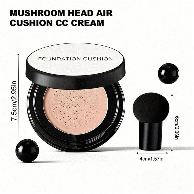 Glow Foundation, Foundation for Older Women - Mushroom Head Air Cushion CC Cream BB Cream, Moisturizing Long Lasting Full Coverage Concealer, Warm Tone for Light/Medium Complexions(2)