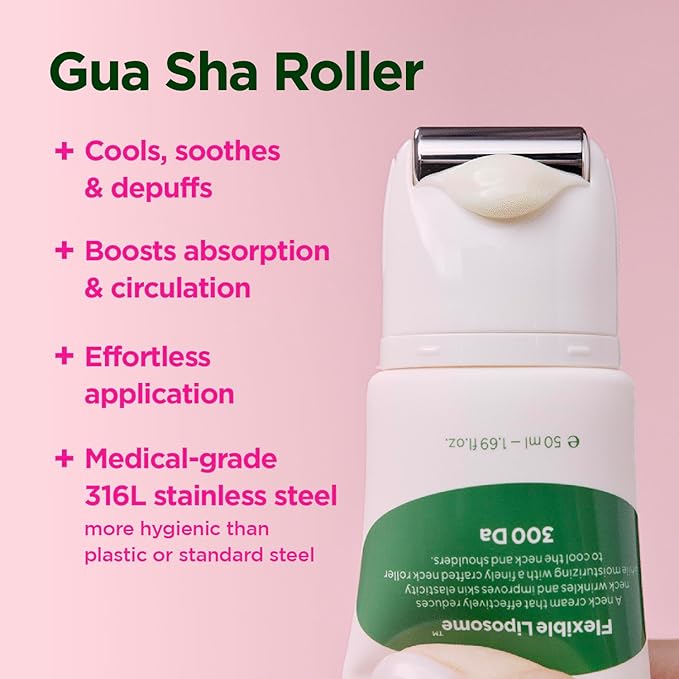 CKD Retino Collagen Guasha Neck Cream with Stainless Steel Roller – Turkey Neck Tightening, Lifting, Firming, Anti-Aging Care, Multi-Use for Neck, Face & Décolleté, Korean Skincare, 1.69 fl oz