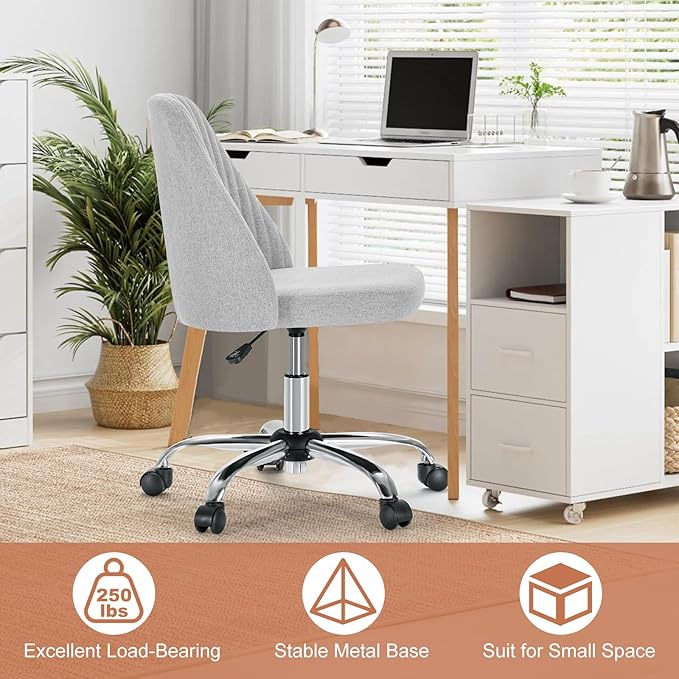 DUMOS Office Chair, Comfy Desk Chair Rolling Vanity Swivel Task Chairs with Wheels, Wide Seating Armless Height Adjustable Computer Chairs for Home,Bedroom,Student,Adults, Dull Gray