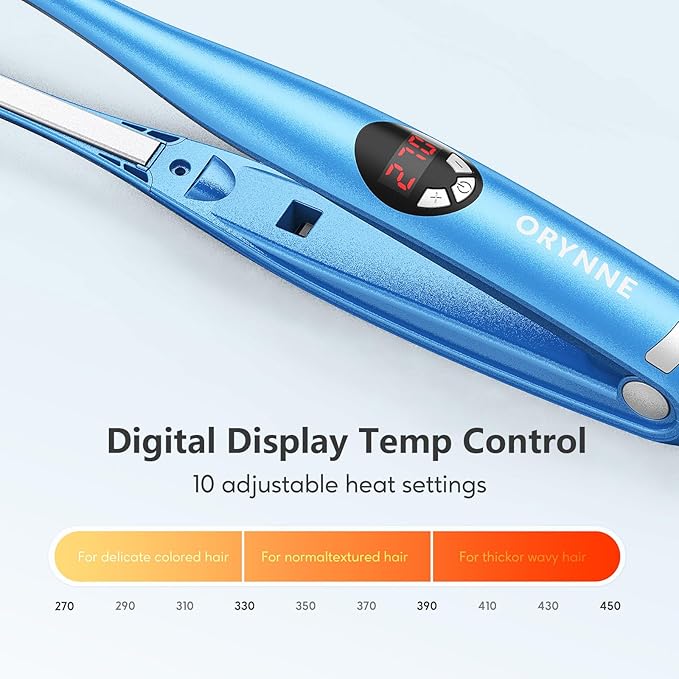 3/10'' Small Pencil Flat Iron for Short Hair, Pixie Cut, Edges. 5s Ultra Fast Heat Up, 270℉-450℉ Adjustable Temperatures, Tourmaline Ceramic & Ionic Technology, Dual Voltage for Travel, Blue