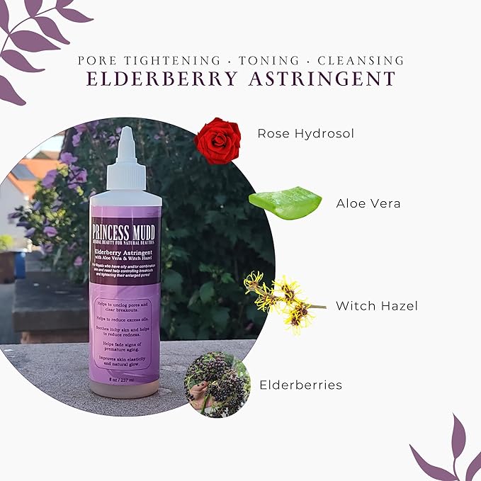 Elderberry Soothing Facial Toner for Oily & Combination Skin | Tightens Pores, Clears Pimples, Reduces Breakouts, Rejuvenates Dull Skin | Witch Hazel, Aloe Vera & Rose Water | 8 fl oz