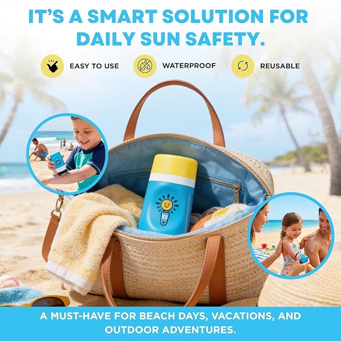 Sunscreen Applicator With Broad Spectrum SPF 50+ Sunscreen UVA/UVB Protection, Water-Resistant 5oz - Kids, Adults & Families, Refillable Roll on Sponge Spill Easy Application, Paraben Dye & Tear Free