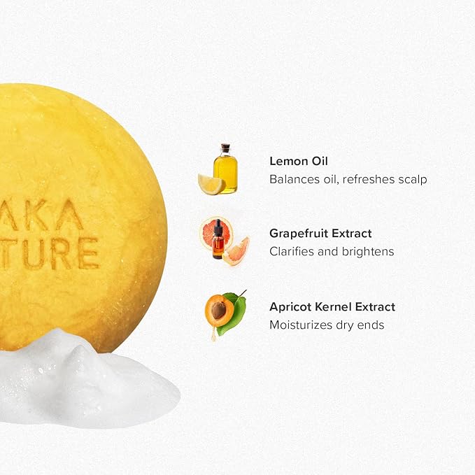 Maka Nature Lemon Shampoo Bar for Oily Hair, Sebum Control Solid Shampoo Bar for Lightweight Volume, Vegan Korean Shampoo Bar, pH Balanced Hair Care, Eco Friendly Plastic Free, 3.35 oz