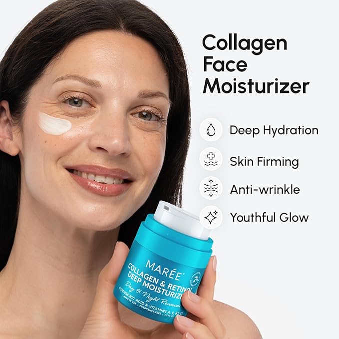 MAREE Face Moisturizer Collagen Cream for Face 2 Pack – Hyaluronic Acid & Retinol – Anti-Aging Wrinkle Creams – Crema Para La Cara