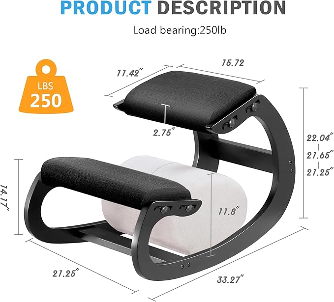 Adjustable Kneeling Chair, Wooden Ergonomic Chair Knee Chair Posture Chair - Improve Your Posture with an Angled Seat for Home,Office (Cylindrical Black)