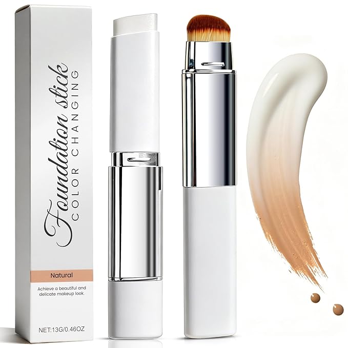 Korean Color Changing Foundation Stick with Brush for Lumine Skin, 2-in-1 Waterproof & Long-Lasting Hydrating Makeup, Dual-Ended Foundation & Concealer Stick, Portable for Easy Daily Use and Travel