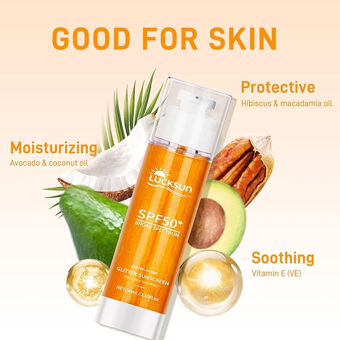 SPF 50 Sunscreen Body Glow Oil – Rose Gold Mica & Coconut Oil, Broad Spectrum Water Resistant Moisturizer, Lightweight Shimmer for Beach & Daily Use (Electrum)