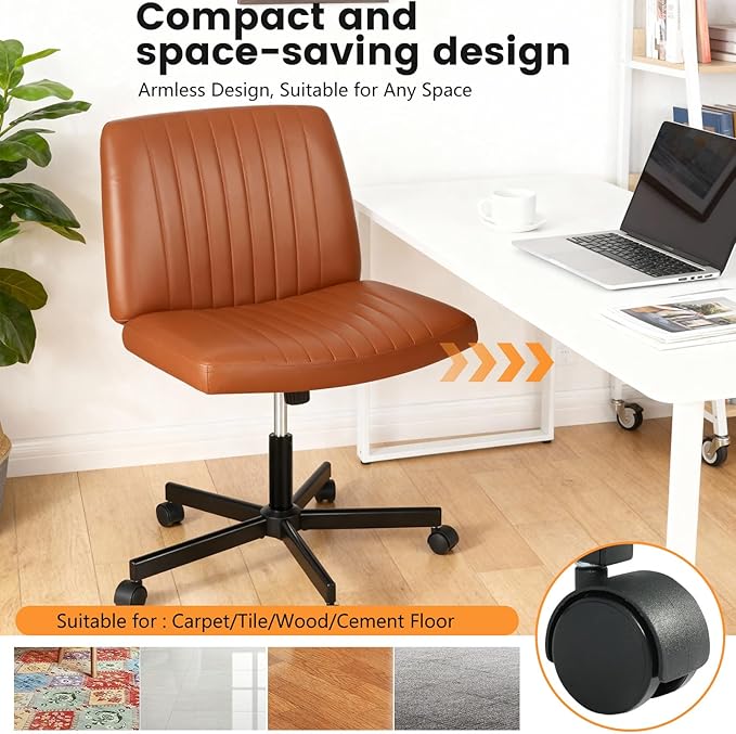 FDW Criss Cross Chair with Wheels Cross Legged Office Desk Modern Swivel Height Adjustable Wide Seat Computer Task Vanity Chair Comfy Fabric Armless Seating for Home Office