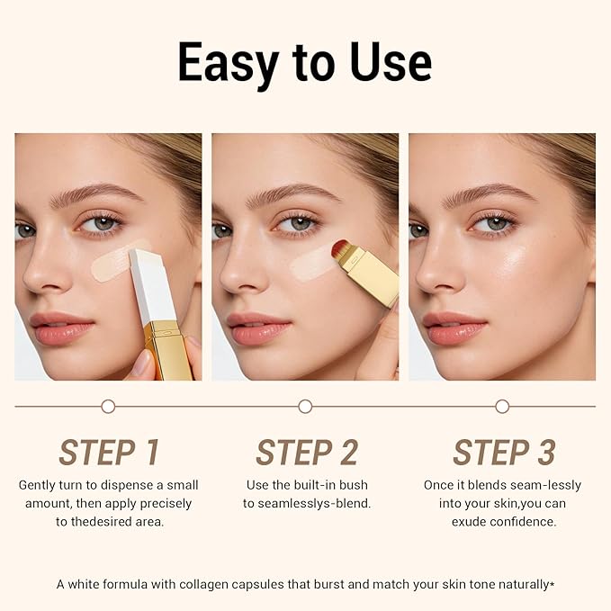 Blanc Cover Cream Stick, Korean Color-Changing Foundation Stick Full Coverage Base Concealer Makeup Dual-Ended with Detachable Brush for a Flawless Look (Natural)