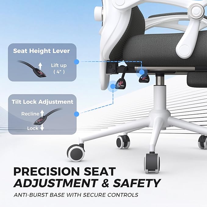 Ergonomic Office Chair with Footrest - Adjustable Lumbar Support & Headrest, 90-160° Reclining Mesh Back Computer Chair - Home Office/Gaming, 350lbs Capacity (SGS Certified)