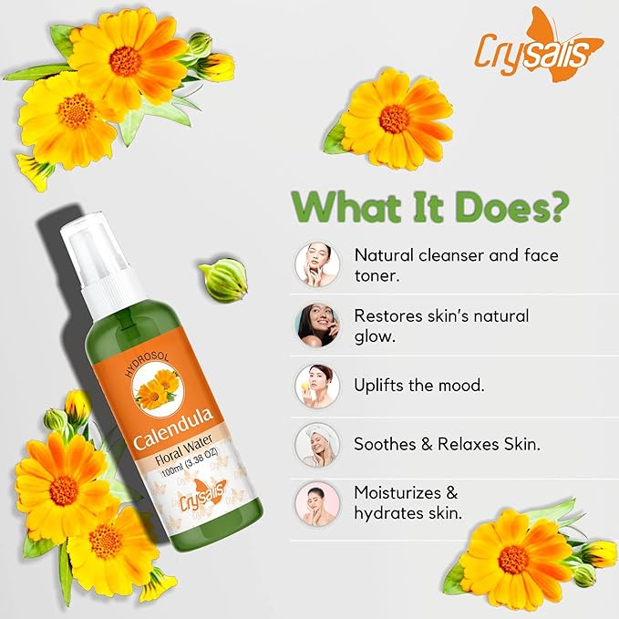 Crysalis Calendula Floral Water Cosmetic Grade (100 ml / 3.38 fl oz) - for Skincare, Haircare & Cosmetic Formulations