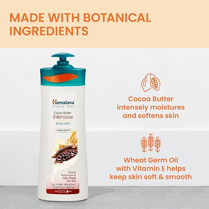 Himalaya Herbal Healthcare Cocoa Butter Intensive Body Lotion, Daily Ultra Moisturizer for Dry Skin, 13.53 oz, 2 Pack