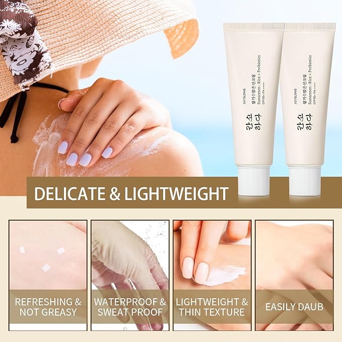 Relief Sun Organic Sunscreen SPF50+,Rice and Probiotics PA++++Korean Cream Care | Korean Skin for All Skin Types | UV Defens Nourishing Skin Protection (1, 1PCS)