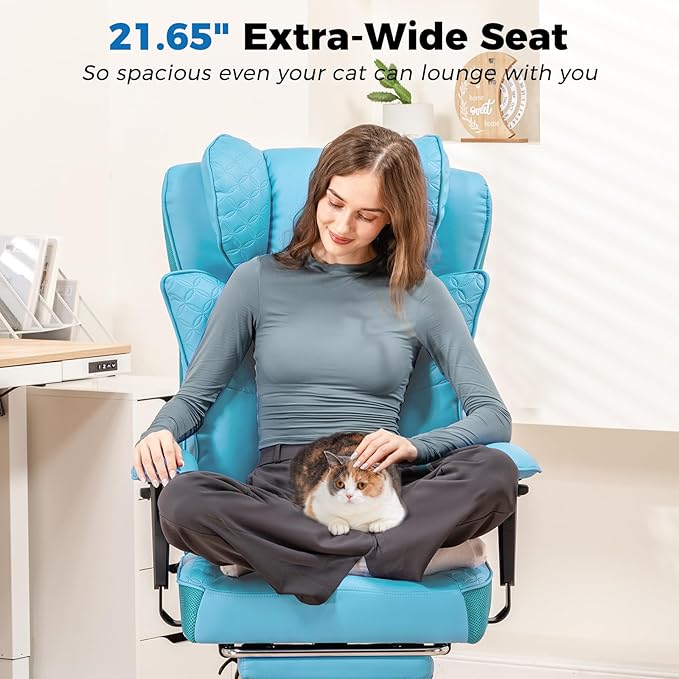 GTPLAYER Big and Tall Office Chair 400LBS Wide Ergonomic Gaming Chair with Deluxe Embossing Designed Leather with Foot Rest,150°Reclining Adjustable Soft Armrests Pocket Spring Back Support and Pillow