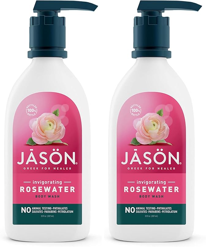 JASON Natural Body Wash & Shower Gel, Invigorating Rosewater, 30 Oz (Pack of 2)