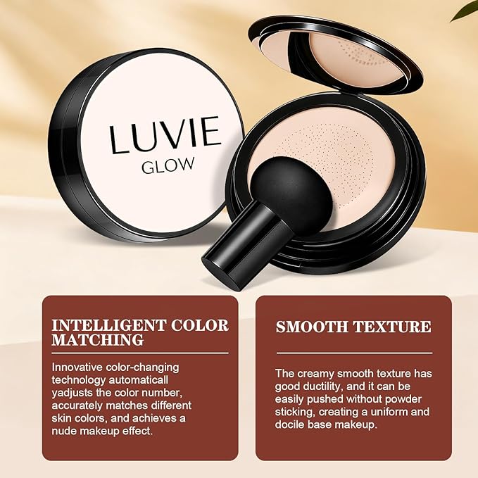 Cushion Foundation/Mushroom Head Air Cushion BB Cream/Long Lasting Hydrating Light Coverage for All Skin Types, Natural Color/Luvie (Lvory)