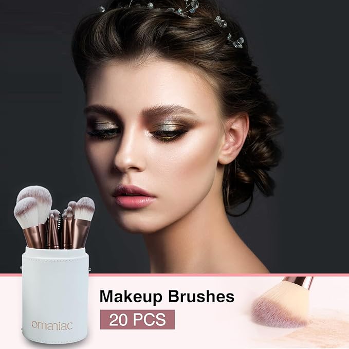 OMANIAC 20Pcs Makeup Brush Set Professional - Cruelty-Free Beauty Gift Kit for Beginners & Women - Premium Synthetic Foundation Eyeshadow Blending Face Powder Brushes with Travel Case (Pink)