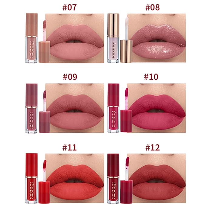12Pcs Nude Matte Liquid Lipstick Set, Waterproof Long Lasting Non-Stick Cup 12 Colors Nude Lipstick 24 Hour Not Fade Matte Lipstick Professional Lip Gloss Makeup Valentine's Day Gift Sets for Women