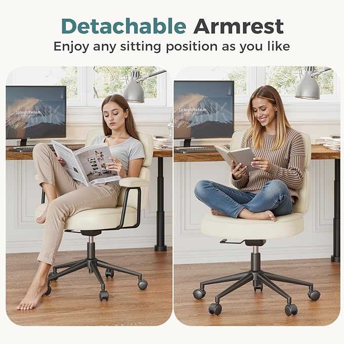 OLIXIS Ergonomic Home Office Desk Chair, Computer Chair with Lumbar Support Adjustable Height Rolling Swivel Executive Task Armrests Chair, Off-White