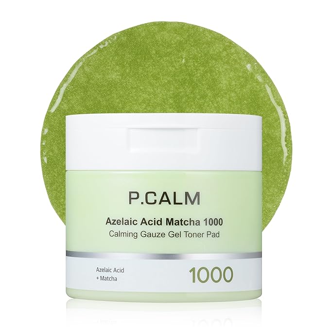 P.CALM Azelaic Acid Matcha 1000 Calming Gauze Gel Toner Pad – Azelaic Acid & Matcha for Gentle Exfoliation and Skin Soothing, Sensitive Skin Care, Korean Skincare (110g / 3.71 fl.oz., 60 Pads)